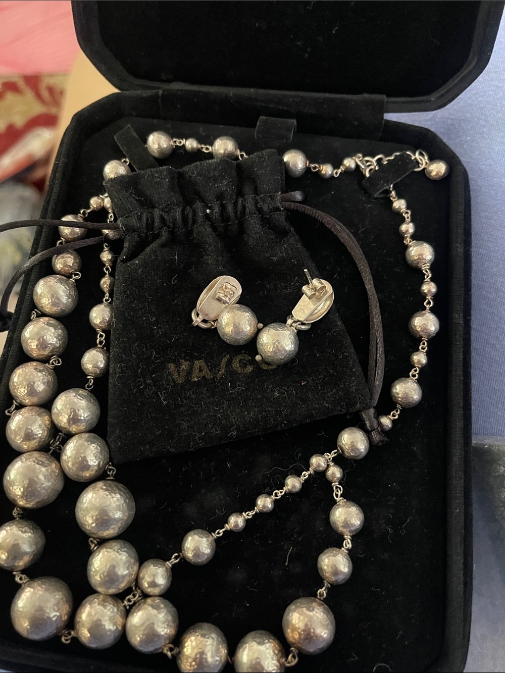 Sterling Silver Bead Necklace - Silver Beaded Statement Necklace